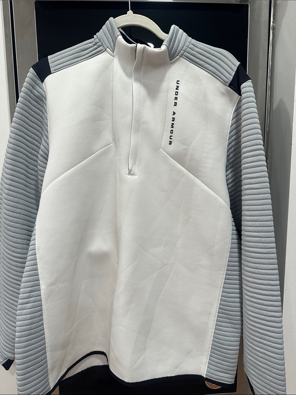 Under Armour White and Light Gray Quarter-Zip Performance Sweater